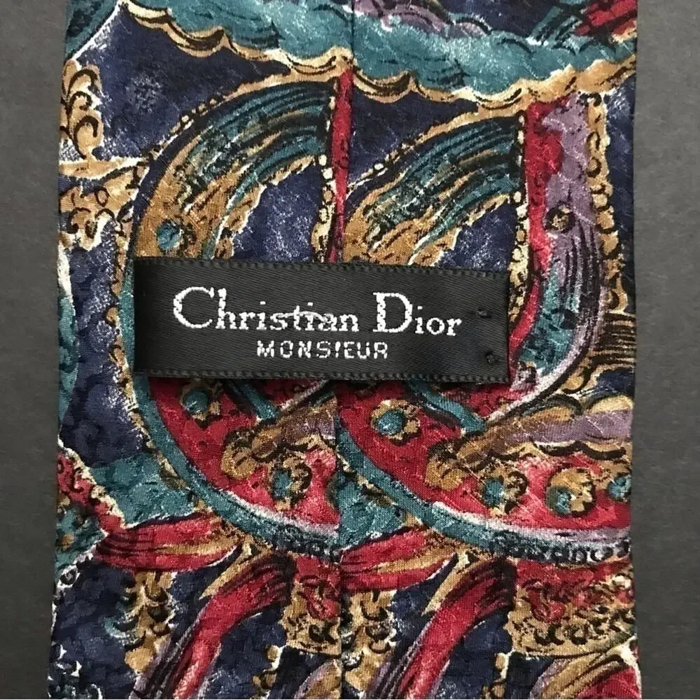 Vintage Christian Dior Monsieur 100% Silk Tie, Jewel Toned Abstract Pattern